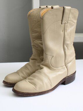 Justin Women's Vintage Roper Pearl Cream Leather Western Cowboy Boots Size 6